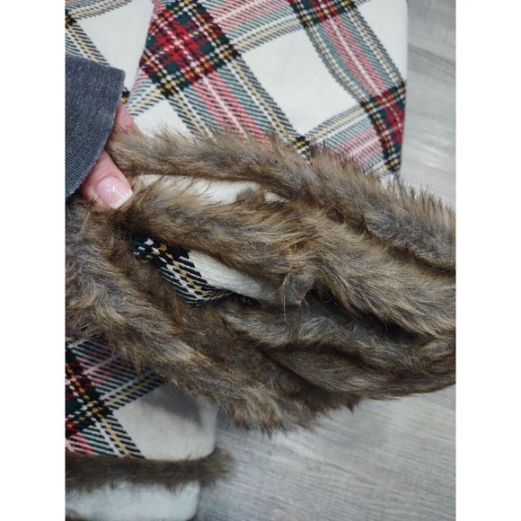 CHRISTMAS TREE Fabric Check SKIRT PLAID Faux Fur Trim Lined Ashland 48" New $50 - Picture 4 of 5